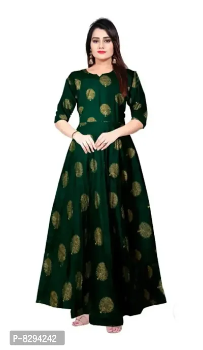 Women Printed Gown Kurti Rayon Long Anarkali Gown Dress.-thumb0