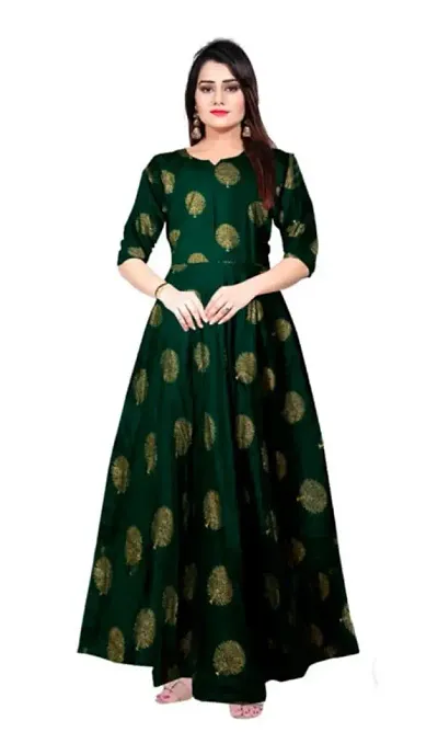 Women Printed Gown Kurti Rayon Long Anarkali Gown Dress.