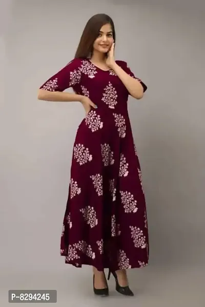 Women Printed Gown Kurti Rayon Long Anarkali Gown Dress.-thumb2
