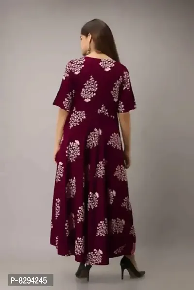 Women Printed Gown Kurti Rayon Long Anarkali Gown Dress.-thumb3