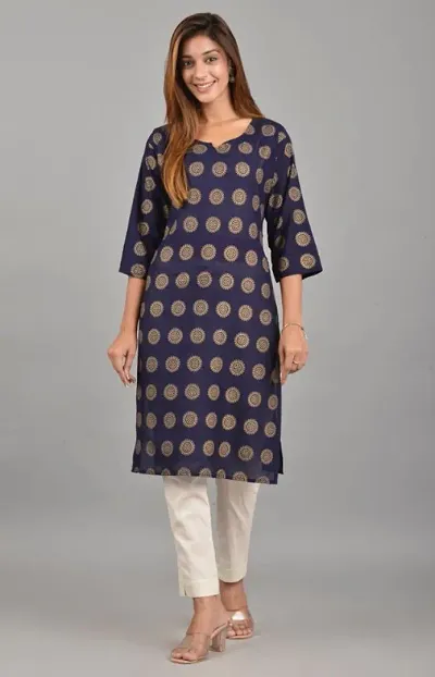 Stylish Rayon Printed Straight Kurti