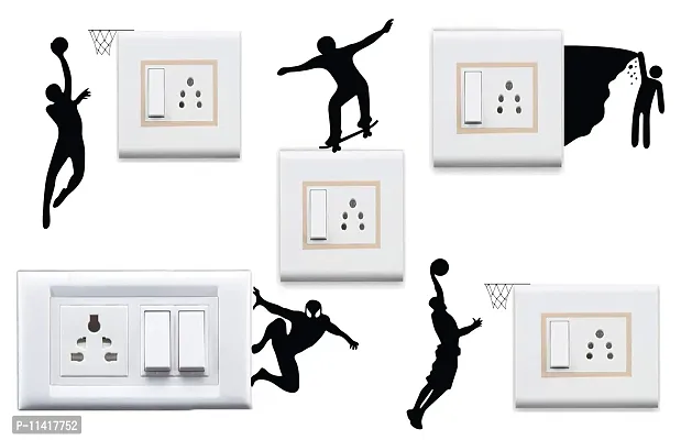 WallDesign Vinyl Sports Combo Switch Board Sticker - Set of 5 (Black)