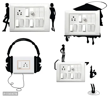 WallDesign Vinyl Combo Switch Board Wall Sticker (Black) - Set of 4