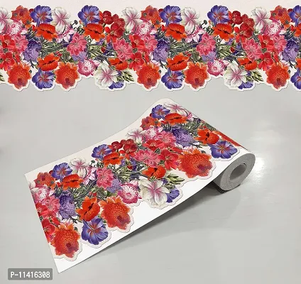 WallDesign Multicolor Flowers with Running Branches 2D Wall Edge Trim Border PVC Sticker for Ceiling, Floor, Skirting, Wall, Wood, Tiles - 5.25 Inch Width x 5 Feet Length