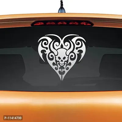 WallDesign Graphics for Cars Black Heart with Evil Skull Silver Colour Reflective Stickers