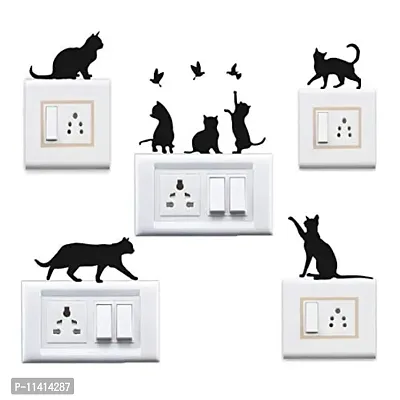 WallDesign Vinyl Cute Cats Combo Switch Board Sticker - Set of 5 (Black)-thumb0