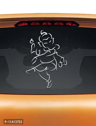 WallDesign Car Graphics Design Jai Ganesha Dancing Style Silver Colour Reflective Stickers