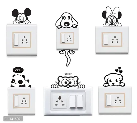 WallDesign Vinyl Artistic Pets Switch Board Decal Sticker ( Black , Set of 6), Animal-thumb0