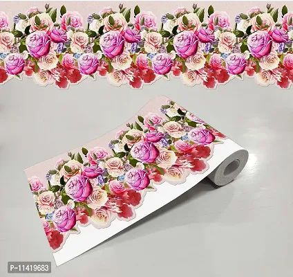 WallDesign Multicolor Rose Flowers Self Adhesive Designer Self-Adhesive Wallpaper Border for Wall, Door, Window Frame, Home Decor - 5.25 Inch Width x 10 Feet Length