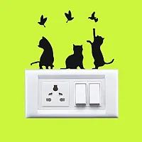 WallDesign Vinyl Cute Cats Combo Switch Board Sticker - Set of 5 (Black)-thumb1