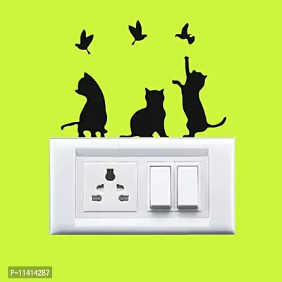 WallDesign Vinyl Cute Cats Combo Switch Board Sticker - Set of 5 (Black)-thumb2