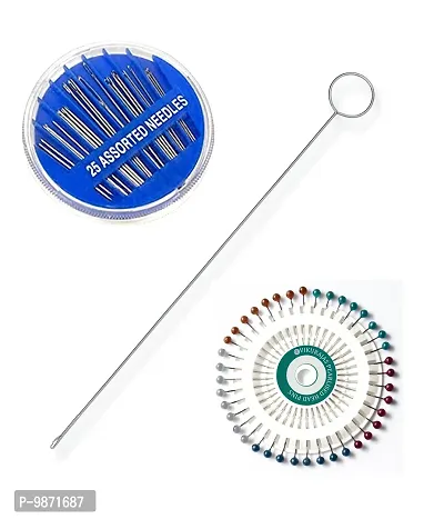 Pearl Head  Pins 1 (40pins) For Tailoring Dress Making And Decorating /  Loop Turner 10.5rdquo; (26.5cm) Perfect Tool For Retourne Biais Turning  /25 Assorted hand sewing  Needle  Combo Pack 1