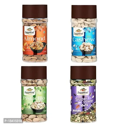 SAPPHIRE Combo Pack of 4  (Almonds, Cashews, Pistachios  Trail Mix Seeds - 200gm X 4)