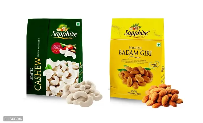 SAPPHIRE Combo Roasted and Salted Cashews/Kaju and Almonds/Badam Giri -Pack of 2 (250gm X 2)