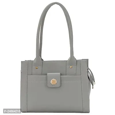 Stylish Grey Leather Solid Handbags For Women
