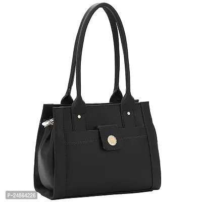 Stylish Black Leather Solid Handbags For Women-thumb0