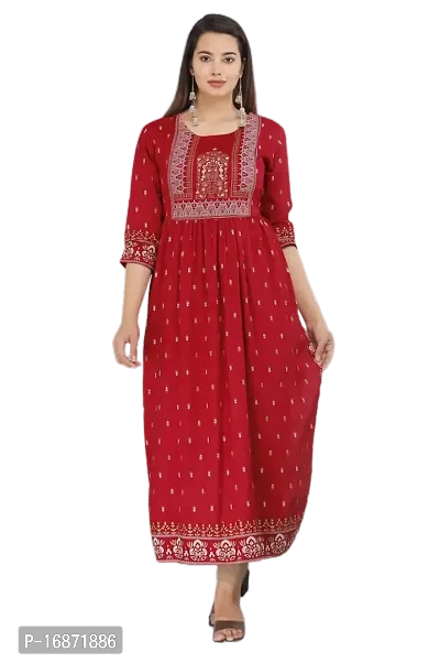 Fashion-Rayon printed Red Colored Naira Cut Kurta