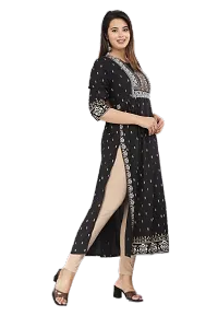 Fashion Viscose Rayon Printed Black Naira Cut Kurta-thumb2