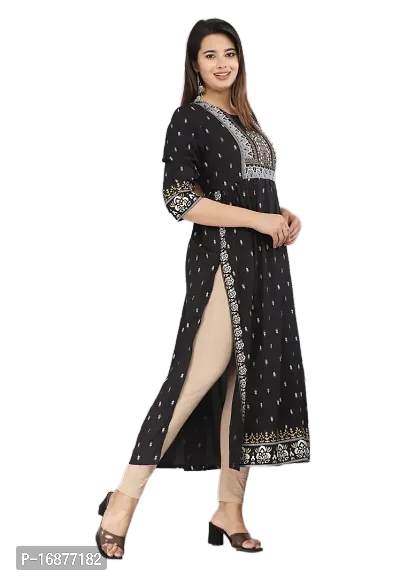 Fashion Viscose Rayon Printed Black Naira Cut Kurta-thumb3