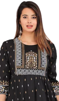 Fashion Viscose Rayon Printed Black Naira Cut Kurta-thumb3