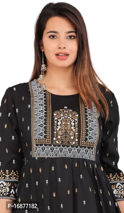 Fashion Viscose Rayon Printed Black Naira Cut Kurta-thumb4