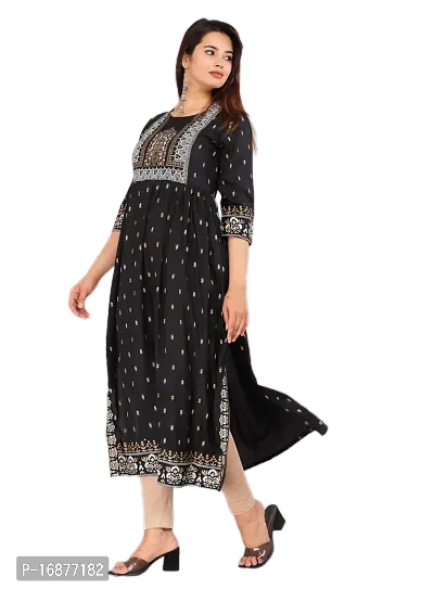 Fashion Viscose Rayon Printed Black Naira Cut Kurta-thumb5