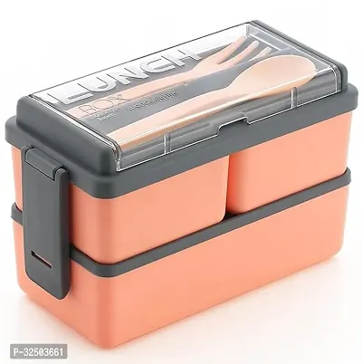 Rectangular Classy 3 Section Lunch Box with 1 Spoon (Pack of 2)