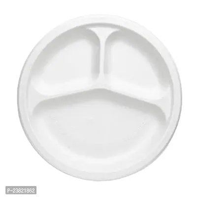 Vanam Eco Llp 9 Inch 3 Compartment Plate Compostable Round Plate Natural Sugarcane Bagasse Plates Pieces 25-thumb0