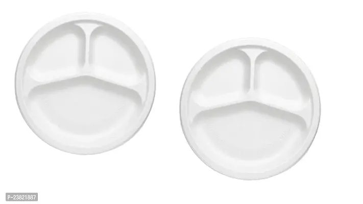 Vanam Eco Llp 9 Inch 3 Compartment Plate Compostable Round Plate Natural Sugarcane Bagasse Plates Pieces 25 X 2-thumb0