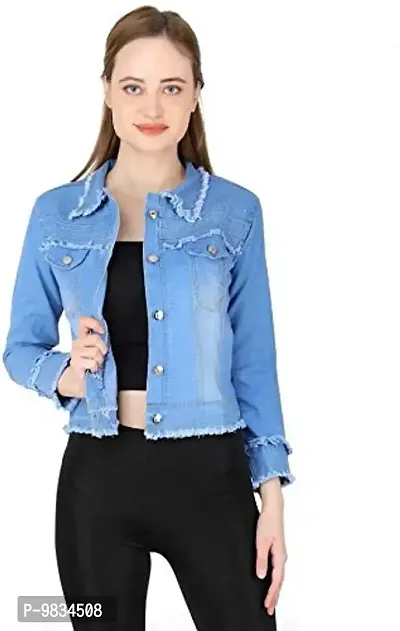Blue Denim Self Design Jackets   Waistcoats For Women-thumb0