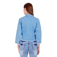 Stylish Blue Denim Self Design Winter Jackets For Women-thumb1