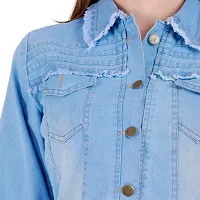 Stylish Blue Denim Self Design Winter Jackets For Women-thumb4
