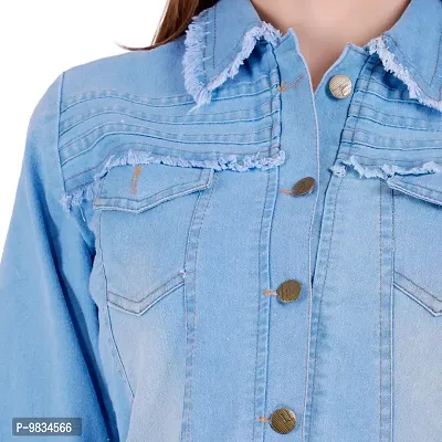 Stylish Blue Denim Self Design Winter Jackets For Women-thumb5