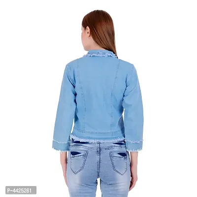 Blue Denim Washed Jackets   Waistcoats For Women-thumb4