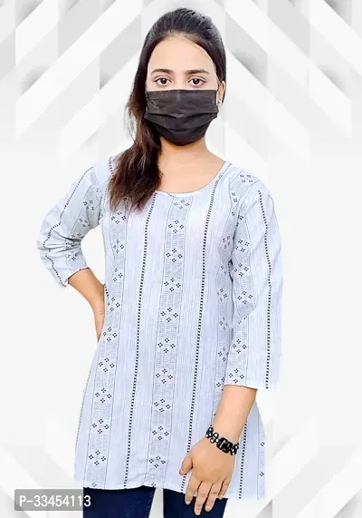 Beautiful Cotton Blend White Printed Kurta For Women-thumb0