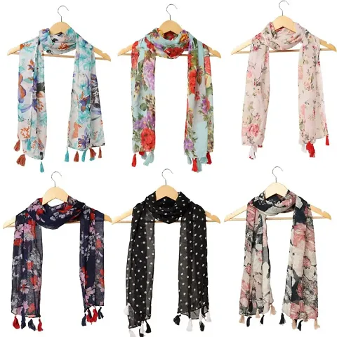 RiddleNeedletrade; Womens Chiffon Scarf and Stoles with Tassels - Set of