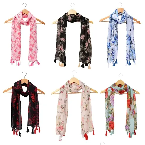 RiddleNeedletrade; Womens Chiffon Scarf and Stoles with Tassels - Set of