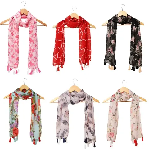 RiddleNeedletrade; Womens Chiffon Scarf and Stoles with Tassels - Set of