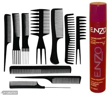 COMBO OF ENZO RED HAIR SPRAY N STYLISH 10 PC COMB SET-thumb0