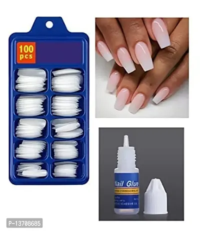 WHITE Nails, 100 Reusable Artificial Fake Nail Set | Lightweight, Long-lasting, Easy To Use, Apply  Remove | Quick Fix For Festivals  Special Occasions-thumb0