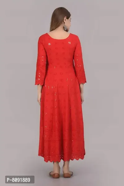 PIOUS LIBAS Women's Heavy Chikankari Long Anarkali Red Gown Kurta for Women (65P165GWN)-thumb4