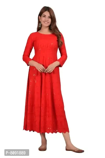 PIOUS LIBAS Women's Heavy Chikankari Long Anarkali Red Gown Kurta for Women (65P165GWN)-thumb0