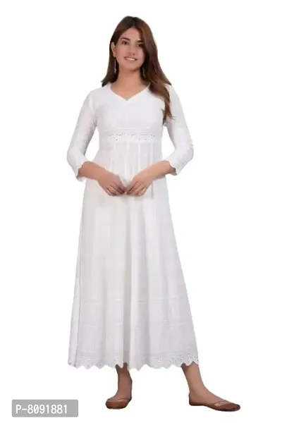 PIOUS LIBAS Women's Heavy Chikankari Long Anarkali White Gown Kurta for Women (63P163GWN)