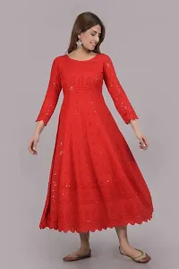 PIOUS LIBAS Women's Heavy Chikankari Long Anarkali Red Gown Kurta for Women (65P165GWN)-thumb1