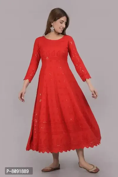 PIOUS LIBAS Women's Heavy Chikankari Long Anarkali Red Gown Kurta for Women (65P165GWN)-thumb2