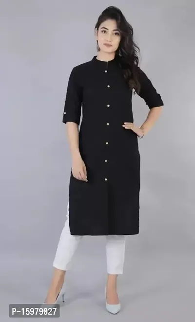 Beautiful A-Line Black Printed Cotton Kurta-thumb0