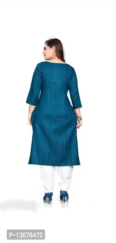 Rangmat Women's Handloom Material A-line Straight Cut Kurti for Women Readymade Women's and Girls Casual Office Formal Work wear Round nack Regular Fit (S, Blue)-thumb2