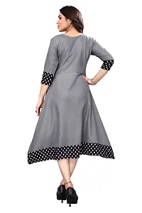 Ld Fashion Plain & Solid Cotton Printed Border Anarkali Kurti Kurta for Women (L, Grey)-thumb1