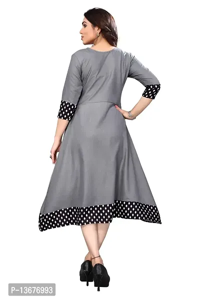 Ld Fashion Plain & Solid Cotton Printed Border Anarkali Kurti Kurta for Women (L, Grey)-thumb2