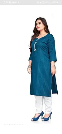 Rangmat Women's Handloom Material A-line Straight Cut Kurti for Women Readymade Women's and Girls Casual Office Formal Work wear Round nack Regular Fit (S, Blue)-thumb2